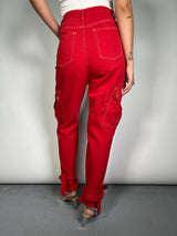 Pantalón Denim Cargo Rojo Weili Zheng