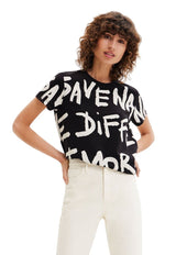 Polera Desigual Texto Manifiesto Negro - Calce Regular