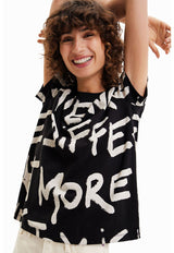 Polera Desigual Texto Manifiesto Negro - Calce Regular