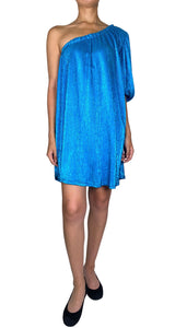 Vestido Asimétrico Azul Metalizado