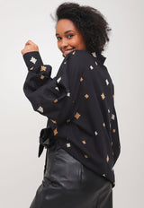 Blusa Colcci Loose Bordada Negro - Calce Holgado