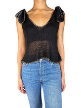 Polera Tejida Negra con Bordes Blancos