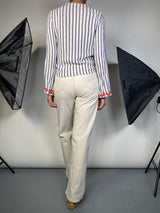 Blusa Blanca Rayas y Bordado