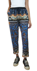 Pantalón Tela Azul Estampado