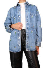 Chaqueta Denim Flores Bordadas