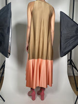 Vestido Café Y Coral Satinado