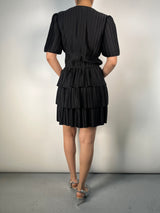 Vestido Plisado Cordones Brillantes