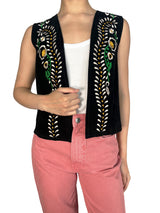 Chaqueta Cuero Sin Mangas Bordada