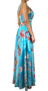 Vestido Plisado Floral Turquesa
