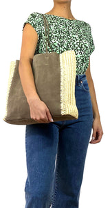 Cartera Cuero y Rafia