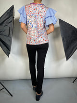 Blusa Flores Mangas con Vuelos