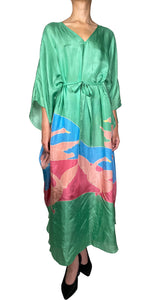 Vestido Seda Verde Estampado