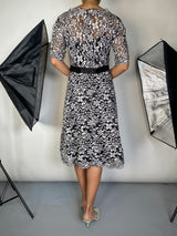 Vestido Midi Blanco / Negro Encaje