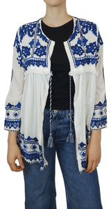 Chaqueta Ligera Blanca con Bordado Azul