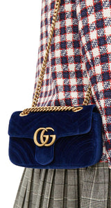 Blue Quilted Velvet GG Marmont Mini Shoulder Bag