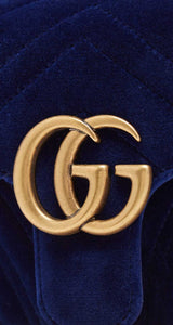 Blue Quilted Velvet GG Marmont Mini Shoulder Bag