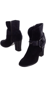 Black Suede - Glitter Spikes Belt Ankle