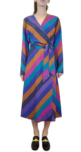 Rainbow Stripe Midi Wrap Dress