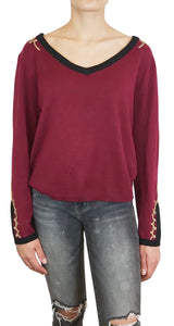 Sweater Cuello En V Burdeo