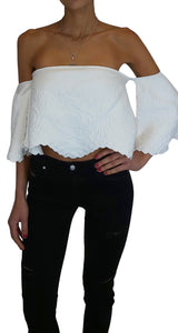 Crop Top de Punto Blanco Jacquard