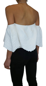Crop Top de Punto Blanco Jacquard