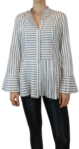 Blusa Plisada Lineas Blanco