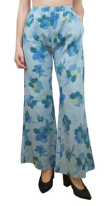 Pantalón de Lino Floral Azul
