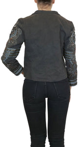 Chaqueta Gabardina Bordada Gris