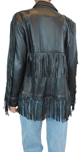 Chaqueta Cuero Negro Flecos