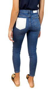 Jeans Azul Bolsillo Blanco