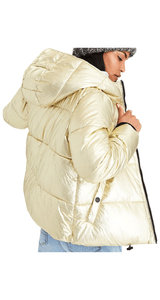 Metallic Gold Quilted Puffer Hooded Jacket