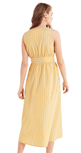 Striped Button-Down Plunging Dress