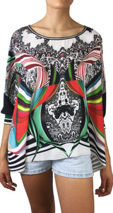 Polera Oversize Estampado Étnico Multicolor