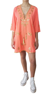 Túnica Rosado Neón Bordada