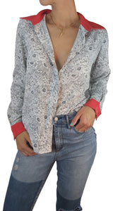 Blusa Floral Cuello Rojo