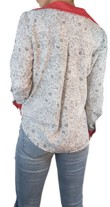 Blusa Floral Cuello Rojo