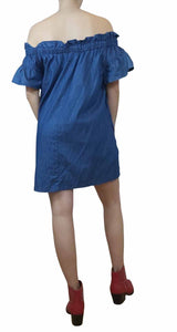 Mini Vestido Off The Shoulder Denim