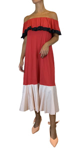 Vestido Maxi Rojo Volantes Damasco