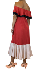 Vestido Maxi Rojo Volantes Damasco