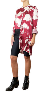 Blusa Camisera Seda Blanco y Burdeo