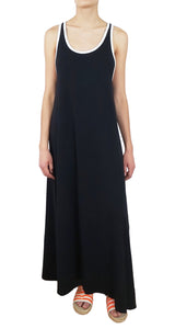 Vestido Maxi Negro Ribetes Blanco