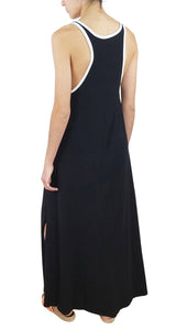 Vestido Maxi Negro Ribetes Blanco