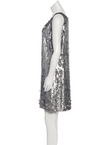 Vestido corto sin mangas de lentejuelas Plateado (5243827454087)