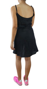 Vestido Mini Lino Escote Cruzado Negro