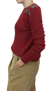 Sweater Burdeo Detalles En Hombros