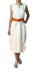 Vestido Blanco Cuello Dorado