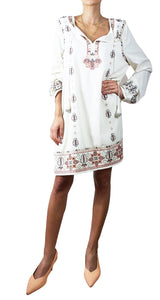 Vestido Blanco Pompones y Bordado