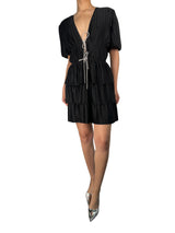 Vestido Plisado Cordones Brillantes