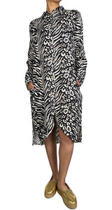 Vestido Lino Long Shirt Feline Black Polonio by Magma