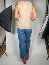 Blusa Beige Bordes Rosa